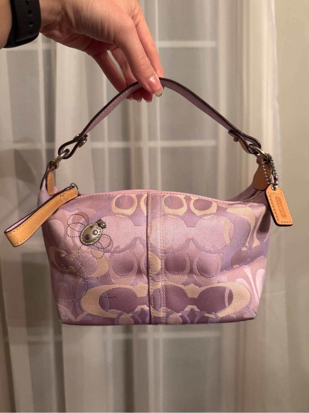 Coach Lavender Signature Jacquard Shoulder Bag with Tan Trim